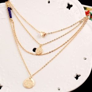Layered Necklace with Gold Coin and Heart Charms